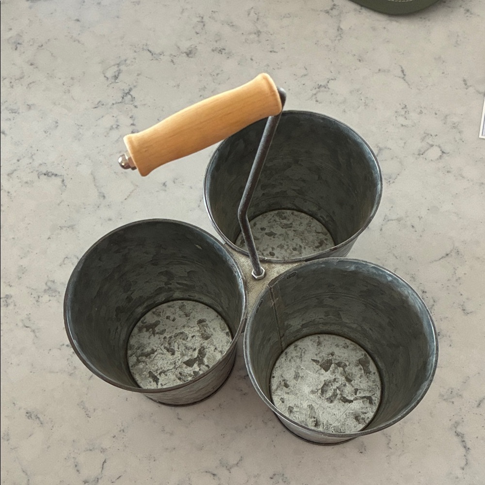 Rustic Metal Utensil Holder with Wooden Handle